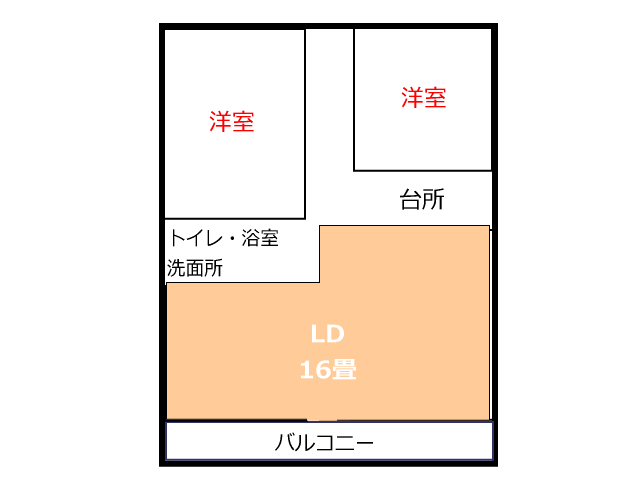 マンション3LDK田の字型正方形リビングを2LDKに変更