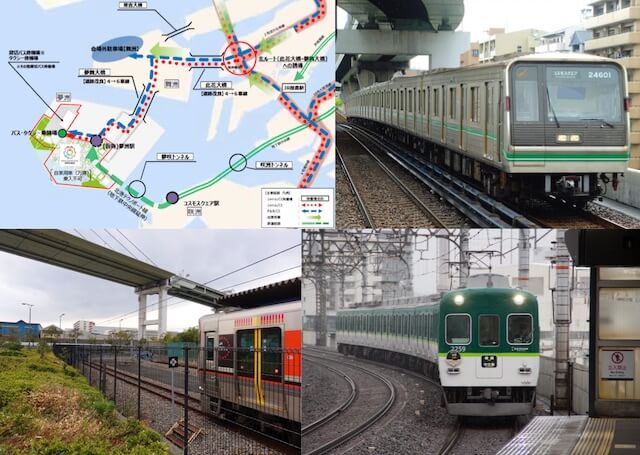 2025年大阪万博の鉄道延伸マップ、大阪メトロ中央線、JRゆめ咲線、京阪中之島行き